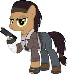 Size: 5331x5879 | Tagged: safe, artist:pink1ejack, edit, species:earth pony, species:pony, absurd resolution, alyx vance, bandage, clothing, female, gloves, gun, half-life, half-life 2, handgun, jewelry, pendant, pistol, ponified, raised hoof, simple background, solo, transparent background, vector, video game, weapon