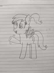 Size: 1280x1707 | Tagged: safe, artist:nightshadowmlp, character:derpy hooves, species:pegasus, species:pony, female, future derpy, lined paper, mare, ponytail, solo, traditional art, waving