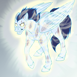 Size: 700x700 | Tagged: safe, artist:foxenawolf, character:soarin', fanfic:piercing the heavens, angry, bared teeth, commission, electricity, fanfic art, glow, glowing eyes, magical glow, no pupils, simple background