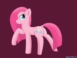 Size: 2000x1500 | Tagged: safe, artist:verminshy, character:pinkamena diane pie, character:pinkie pie, species:earth pony, species:pony, female, gradient background, looking back, mare, plot, raised hoof
