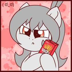 Size: 1200x1200 | Tagged: safe, artist:thebadbadger, oc, oc:lai chi, angry, food, pocky