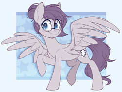 Size: 1200x905 | Tagged: safe, artist:higgly-chan, oc, oc only, oc:vylet, species:pegasus, species:pony, female, glasses, mare, smiling, solo