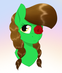 Size: 2455x2865 | Tagged: safe, artist:dyonys, oc, oc:lucky brush, species:earth pony, species:pony, braid, bust, female, flower, mare, rose, solo