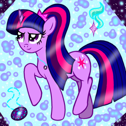 Size: 1000x1000 | Tagged: safe, artist:katya, character:midnight sparkle, character:twilight sparkle, character:twilight sparkle (scitwi), species:pony, species:unicorn, alternate hairstyle, equestria girls ponified, female, magic, midnight sparkle, ponified, ponytail, solo