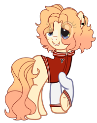 Size: 1545x1961 | Tagged: safe, artist:pegasski, artist:rukemon, base used, oc, oc only, oc:virumi, species:earth pony, species:pony, blank flank, clothing, commission, ear piercing, earring, female, grin, jersey, jewelry, mare, piercing, raised hoof, simple background, smiling, solo, transparent background, underhoof