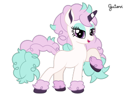Size: 2501x1876 | Tagged: safe, artist:gutovi, species:pony, colored hooves, colored horn, crossover, curly hair, curly mane, curly tail, galarian ponyta, hoof fluff, horn, pokémon, ponified, ponyta, show accurate, simple background, transparent background