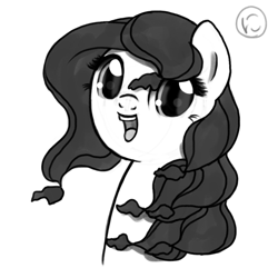 Size: 800x800 | Tagged: safe, artist:nimaru, oc, oc:winter willow, species:pony, bust, female, mare, monochrome, open mouth, portrait, smiling, solo