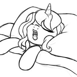 Size: 800x800 | Tagged: safe, artist:nimaru, oc, oc:heartsong, species:pony, species:unicorn, female, mare, monochrome, sleeping, snoring, solo, tongue out