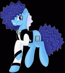 Size: 1834x2048 | Tagged: safe, artist:missmele-madness, oc, oc:brushie brusha, species:earth pony, species:pony, 80s, 80s hair, blue mane, clothing, cute, cutie mark, ears, full body, happy, headphones, jacket, smiley face, smiling, vector