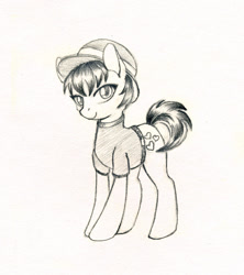 Size: 732x823 | Tagged: safe, artist:maytee, oc, oc only, species:earth pony, species:pony, black and white, grayscale, jucika, monochrome, smiling, solo, traditional art
