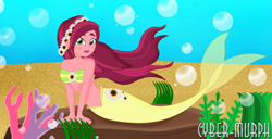 Size: 3093x1584 | Tagged: safe, artist:cyber-murph, character:gloriosa daisy, my little pony:equestria girls, body freckles, coral, flower, flower in hair, flowing hair, freckles, mermaid, mermaidized, on side, pose, rock, seashell bra, seaweed, signature, species swap, underwater