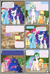 Size: 3255x4838 | Tagged: safe, artist:gutovi, character:applejack, character:fluttershy, character:pinkie pie, character:princess celestia, character:princess luna, character:rainbow dash, character:rarity, character:twilight sparkle, character:twilight sparkle (alicorn), species:alicorn, species:earth pony, species:pegasus, species:pony, species:unicorn, comic:why me!?, ship:applelestia, alternate ending, alternate hairstyle, comic, explicit series, female, lesbian, mane six, missing accessory, pigtails, shipping, sun, sunrise, sweet apple acres