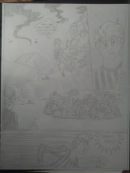 Size: 1944x2592 | Tagged: safe, artist:princebluemoon3, commissioner:bigonionbean, writer:bigonionbean, oc, oc:king calm merriment, oc:king righteous authority, oc:king speedy hooves, oc:queen galaxia, oc:queen motherly morning, oc:tommy the human, species:alicorn, species:human, species:pony, comic:the chaos within us, alicorn oc, alicorn princess, black and white, canterlot, canterlot castle, captive, chained, chaos, charge, clothing, comic, confused, crater, dialogue, drawing, dream, female, fusion, fusion:king calm merriment, fusion:king righteous authority, fusion:king speedy hooves, fusion:queen galaxia, fusion:queen motherly morning, grayscale, grimdark series, grotesque series, herd, human oc, husband and wife, macro, magic, male, monochrome, night, nightmare, prisoner, royal family, rubble, running, shocked, talking to himself, throne room, traditional art, unknown pony