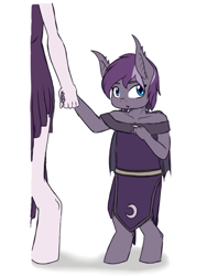 Size: 500x666 | Tagged: safe, artist:phoenixswift, oc, oc only, oc:violet rose, species:anthro, species:bat pony, species:unguligrade anthro, anthro oc, clothing, foal, simple background, white background, younger