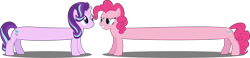 Size: 12000x2774 | Tagged: safe, artist:mrkat7214, character:pinkie pie, character:starlight glimmer, species:earth pony, species:pony, species:unicorn, duo, grin, long glimmer, long pinkie pie, long pony, meme, simple background, smiling, transparent background, vector