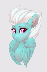 Size: 1068x1611 | Tagged: safe, artist:nightskrill, character:fleetfoot, species:pegasus, species:pony, bust, cheek fluff, chest fluff, cute, diafleetes, ear fluff, female, gray background, mare, portrait, simple background, solo, wings