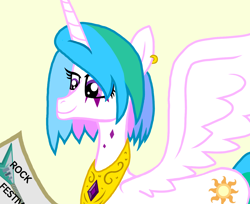 Size: 1350x1100 | Tagged: safe, artist:katya, character:princess celestia, female, rock, solo, teenager, younger