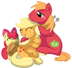 Size: 1010x957 | Tagged: safe, artist:pepooni, character:apple bloom, character:applejack, character:big mcintosh, species:earth pony, species:pony, accessory theft, apple siblings, male, siblings, stallion