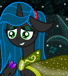 Size: 1350x1500 | Tagged: safe, artist:katya, character:queen chrysalis, butterfly, cute, cutealis, dark, female, forest, night, past, solo, young, younger