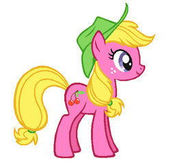 Size: 532x507 | Tagged: safe, artist:durpy, character:applejack, character:cherry berry, episode:over a barrel, g4, my little pony: friendship is magic, clothing, color edit, hat, simple background, vector, white background