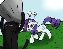 Size: 900x700 | Tagged: safe, artist:ciriliko, character:rarity, character:tom, species:pony, species:unicorn, crossover, enderman, female, mare, minecraft, running