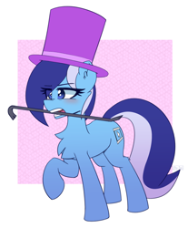 Size: 1580x1906 | Tagged: safe, artist:puetsua, oc, oc only, oc:brushie brusha, species:earth pony, species:pony, blue mane, blushing, chest fluff, clothing, concentrated, crowbar, cutie mark, full body, hat, purple hat, simple background, white background