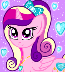 Size: 1350x1500 | Tagged: safe, artist:katya, character:princess cadance, species:alicorn, species:pony, bow, cute, cutedance, female, hair bow, heart, jewelry, mare, necklace, past, smiling, solo, young, younger