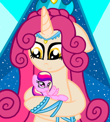 Size: 1350x1500 | Tagged: safe, artist:katya, character:princess amore, character:princess cadance, species:pony, baby, baby pony, childhood, crown, crystal empire, jewelry, past, pegasus cadance, regalia, throne, younger