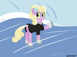 Size: 2000x1500 | Tagged: safe, artist:verminshy, character:spring forward, species:earth pony, species:pony, background pony, dress, female, flower, flower in hair, ice, ice skating, mare, romana