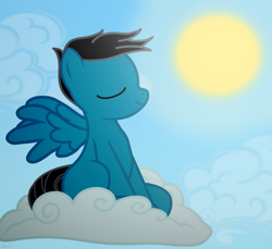 Size: 3600x3300 | Tagged: safe, artist:agkandphotomaker2000, oc, oc:pony video maker, species:pegasus, species:pony, cloud, majestic, show accurate, sitting, sitting on a cloud, sky, spread wings, sun, wings
