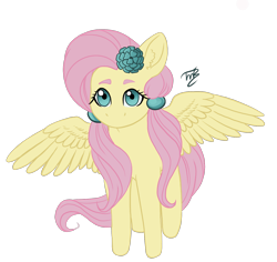 Size: 1526x1441 | Tagged: safe, artist:tillie-tmb, character:fluttershy, species:pegasus, species:pony, alternate hairstyle, female, flower, flower in hair, mare, pigtails, simple background, solo, transparent background, twintails