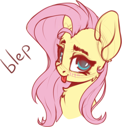 Size: 2214x2319 | Tagged: safe, artist:skitsroom, character:fluttershy, species:pegasus, species:pony, blep, bust, cute, digital art, female, mare, portrait, shyabetes, simple background, solo, tongue out, white background
