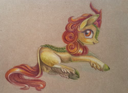 Size: 1000x726 | Tagged: safe, artist:maytee, character:autumn blaze, species:kirin, colored pencil drawing, female, solo, traditional art