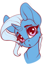 Size: 1690x2518 | Tagged: safe, artist:hitbass, artist:skitsroom, character:trixie, species:pony, species:unicorn, blushing, bust, cute, female, floppy ears, head tilt, mare, portrait, simple background, sketch, solo, white background