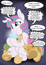 Size: 848x1200 | Tagged: safe, artist:manifest harmony, character:princess flurry heart, species:alicorn, species:pony, series:save the world, armor, communicator, coronavirus, covid-19, crying, crystal ball, dialogue, female, flurry heart pearl of battle, heart eyes, heart nostrils, helmet, implied princess cadance, older, older flurry heart, royal guard, smiling, social distancing, sweet dreams fuel, tears of joy, underhoof, wavy mouth, whammy, wingding eyes