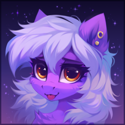 Size: 1000x1000 | Tagged: safe, artist:share dast, oc, oc only, oc:nighty cloud, species:pegasus, species:pony, blep, bust, cheek fluff, chest fluff, ear fluff, ear piercing, earring, female, fluffy, heart, heart eyes, jewelry, looking at you, mare, piercing, smiling, solo, space background, tongue out, wingding eyes