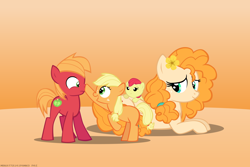 Size: 4500x3000 | Tagged: safe, artist:mrkat7214, character:apple bloom, character:applejack, character:big mcintosh, character:pear butter, species:earth pony, species:pony, adorabloom, apple siblings, apple sisters, baby, baby apple bloom, blank flank, boop, brother and sister, colt big macintosh, cute, female, filly, filly applejack, flower, flower in hair, high res, jackabetes, macabetes, male, mother and child, mother and daughter, mother and son, mother's day, nose wrinkle, pearabetes, prone, siblings, sisters, younger