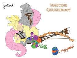 Size: 4268x3201 | Tagged: safe, artist:gutovi, character:fluttershy, armor, armored pony, arrow, badass, bow (weapon), bow and arrow, craft, crossover, dark souls, flutterbadass, hawkeye gough, helmet, knit, knitting, knitting needles, simple background, transparent background, weapon