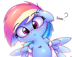 Size: 2500x2000 | Tagged: safe, artist:heavymetalbronyyeah, character:rainbow dash, species:pegasus, species:pony, blushing, cheek fluff, chest fluff, clothing, cute, dashabetes, female, floppy ears, head tilt, high res, leg fluff, looking at you, mare, semi-anthro, simple background, smiling, socks, solo, spread wings, striped socks, weapons-grade cute, white background, wings