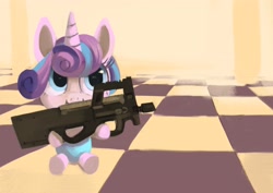 Size: 4096x2897 | Tagged: safe, artist:toisanemoif, character:princess flurry heart, species:alicorn, species:pony, female, gun, p90, solo, weapon