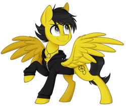 Size: 1100x930 | Tagged: safe, artist:higgly-chan, oc, oc only, oc:reik eight, species:pegasus, species:pony, clothing, hoodie, simple background, smiling, solo, spread wings, transparent background, wings