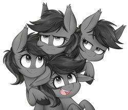 Size: 1100x946 | Tagged: safe, artist:higgly-chan, oc, oc only, oc:grey matter, species:earth pony, species:pony, annoyed, lidded eyes, multeity, ponidox, self ponidox, simple background, smiling, transparent background