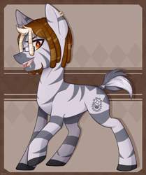 Size: 921x1100 | Tagged: safe, artist:higgly-chan, oc, oc only, species:zebra, glasses, lip piercing, piercing, smiling, solo