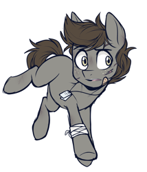 Size: 1230x1440 | Tagged: safe, artist:higgly-chan, oc, species:earth pony, species:pony, bandage, bandaid, dog tags, freckles, plaster, running, solo, sticky plaster