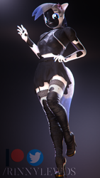 Size: 1080x1920 | Tagged: safe, artist:rinny, oc, oc only, species:anthro, species:cow, species:plantigrade anthro, 3d, black underwear, blender, bolero jacket, boots, bustier, clothing, cow pony, female, garter belt, high heel boots, high heels, looking at you, midriff, panties, pinup, shoes, short shirt, skirt, smiling, socks, stockings, thigh highs, underwear, upskirt