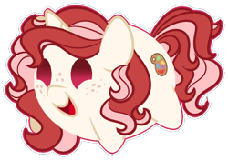 Size: 670x471 | Tagged: safe, artist:missmele-madness, oc, oc only, oc:red palette, species:pony, species:unicorn, chibi, commission, cute, freckles, potato pony, simple background, smiling, solo, squishy, transparent background, your character here
