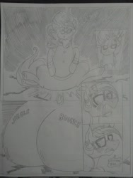 Size: 1944x2592 | Tagged: safe, artist:princebluemoon3, commissioner:bigonionbean, writer:bigonionbean, oc, oc:glimmering scones, species:pony, species:unicorn, comic:the chaos within us, black and white, blushing, bouncing, butt, butt bump, butt smash, canterlot, chaos, clothing, comic, confused, confusion, dat butt, dialogue, drawing, dream, extra thicc, falling, fat ass, female, flank, fusion, fusion:glimmering scones, glasses, grayscale, grimdark series, grotesque series, jewelry, jiggle, magic, mare, meme, monochrome, night, out of control magic, plot, random pony, thicc ass, traditional art