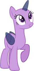 Size: 946x1994 | Tagged: safe, artist:pegasski, oc, oc only, species:alicorn, species:pony, episode:the cutie re-mark, alicorn oc, bald, base, eyelashes, horn, looking up, raised hoof, simple background, smiling, solo, transparent background, wings