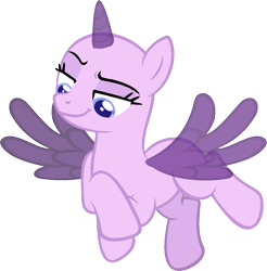 Size: 1200x1221 | Tagged: safe, artist:pegasski, oc, oc only, species:alicorn, species:pony, episode:the cutie re-mark, alicorn oc, bald, base, flying, horn, looking down, simple background, smiling, smirk, smug, solo, transparent background, wings