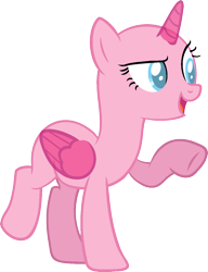 Size: 997x1299 | Tagged: safe, artist:pegasski, oc, oc only, species:alicorn, species:pony, episode:the gift of the maud pie, g4, my little pony: friendship is magic, alicorn oc, bald, base, eyelashes, horn, open mouth, raised hoof, simple background, smiling, solo, transparent background, underhoof, wings